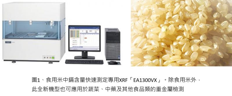 食用米中鎘含量快速測定專用XRF「EA1300VX」。除食用米外，此全新機型也可應用於蔬菜、中藥及其他食品類的重金屬檢測